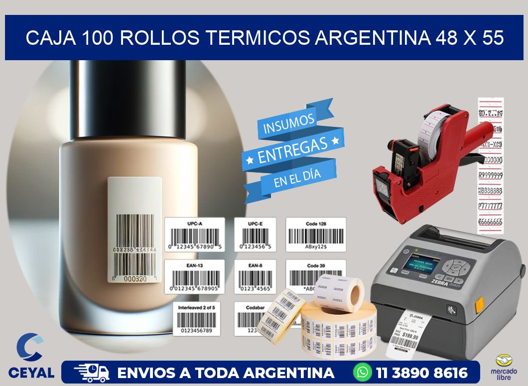 CAJA 100 ROLLOS TERMICOS ARGENTINA 48 x 55