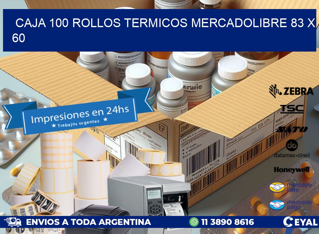 CAJA 100 ROLLOS TERMICOS MERCADOLIBRE 83 x 60