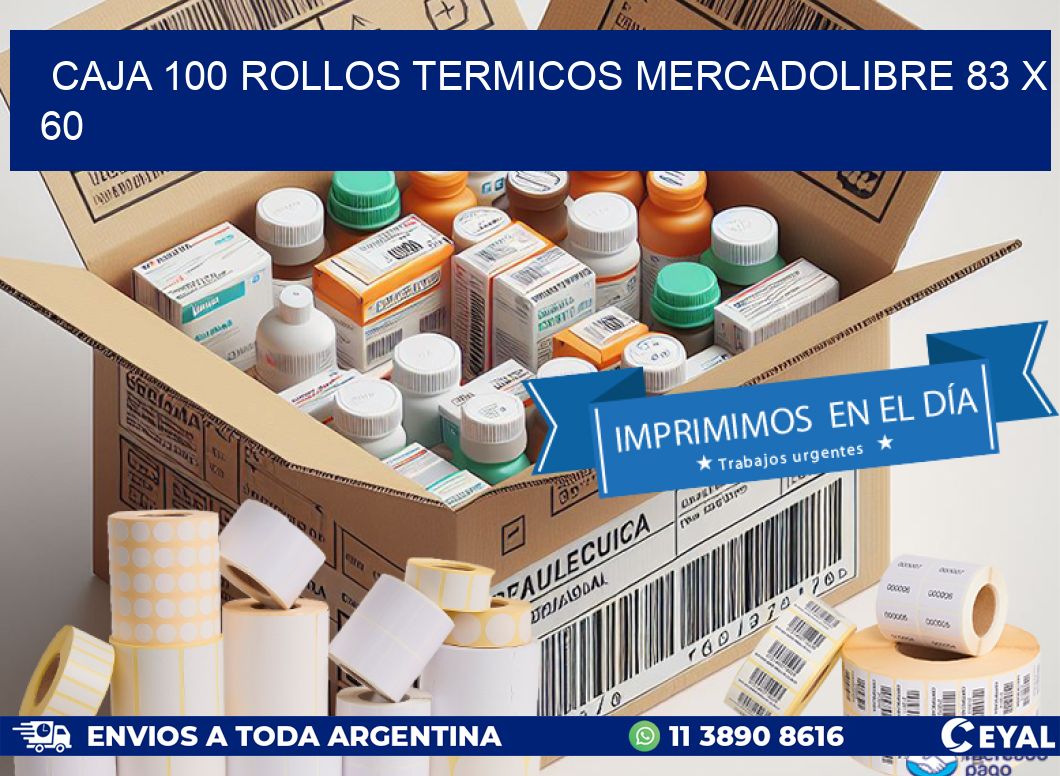 CAJA 100 ROLLOS TERMICOS MERCADOLIBRE 83 x 60