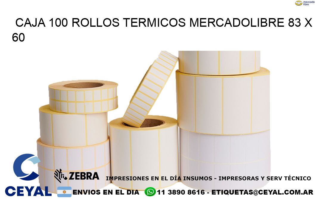 CAJA 100 ROLLOS TERMICOS MERCADOLIBRE 83 x 60