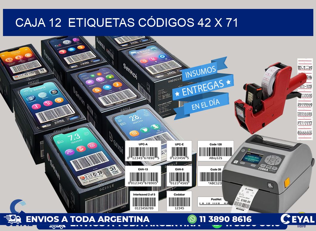 CAJA 12  ETIQUETAS CÓDIGOS 42 x 71