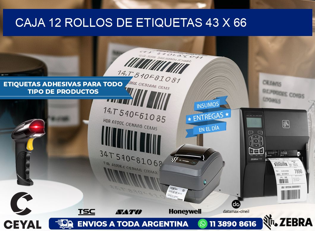CAJA 12 ROLLOS DE ETIQUETAS 43 x 66