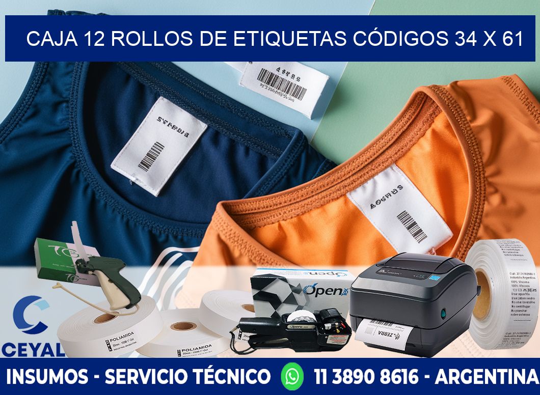 CAJA 12 ROLLOS DE ETIQUETAS CÓDIGOS 34 x 61