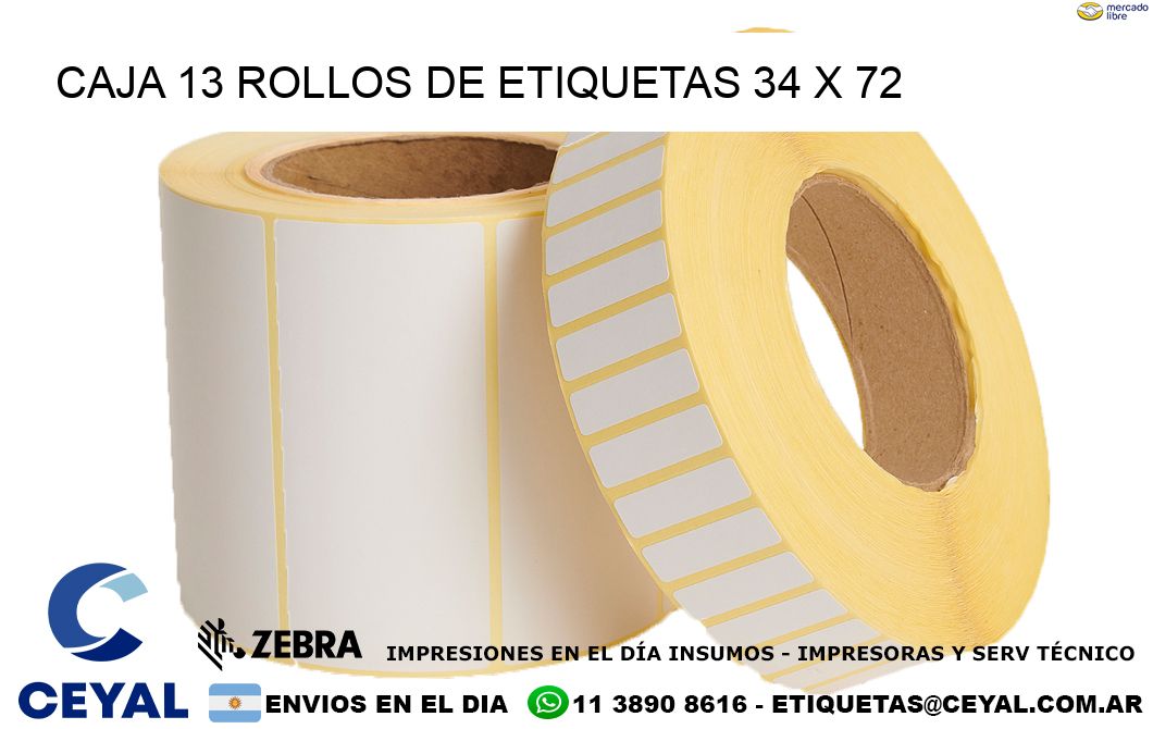 CAJA 13 ROLLOS DE ETIQUETAS 34 x 72