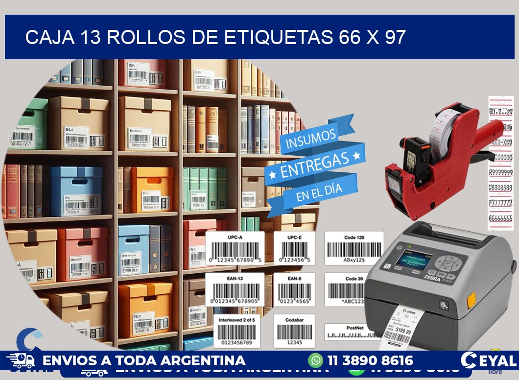 CAJA 13 ROLLOS DE ETIQUETAS 66 x 97