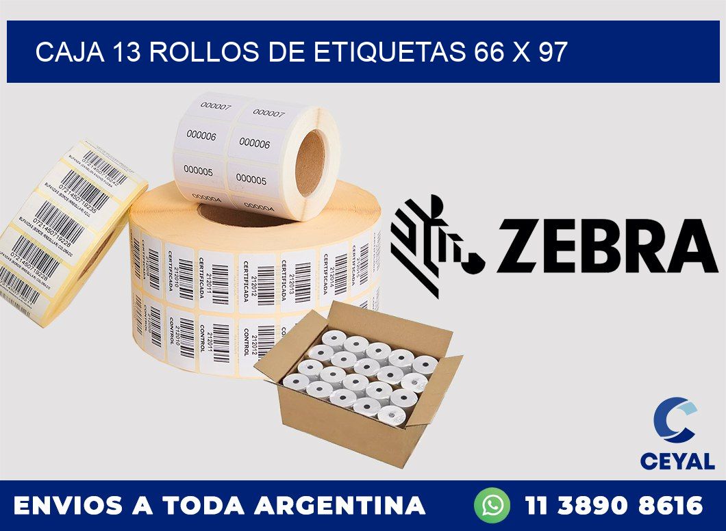 CAJA 13 ROLLOS DE ETIQUETAS 66 x 97