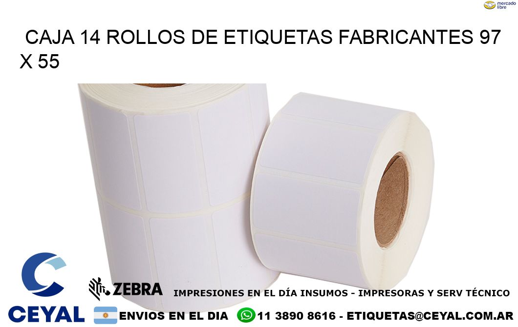 CAJA 14 ROLLOS DE ETIQUETAS FABRICANTES 97 x 55
