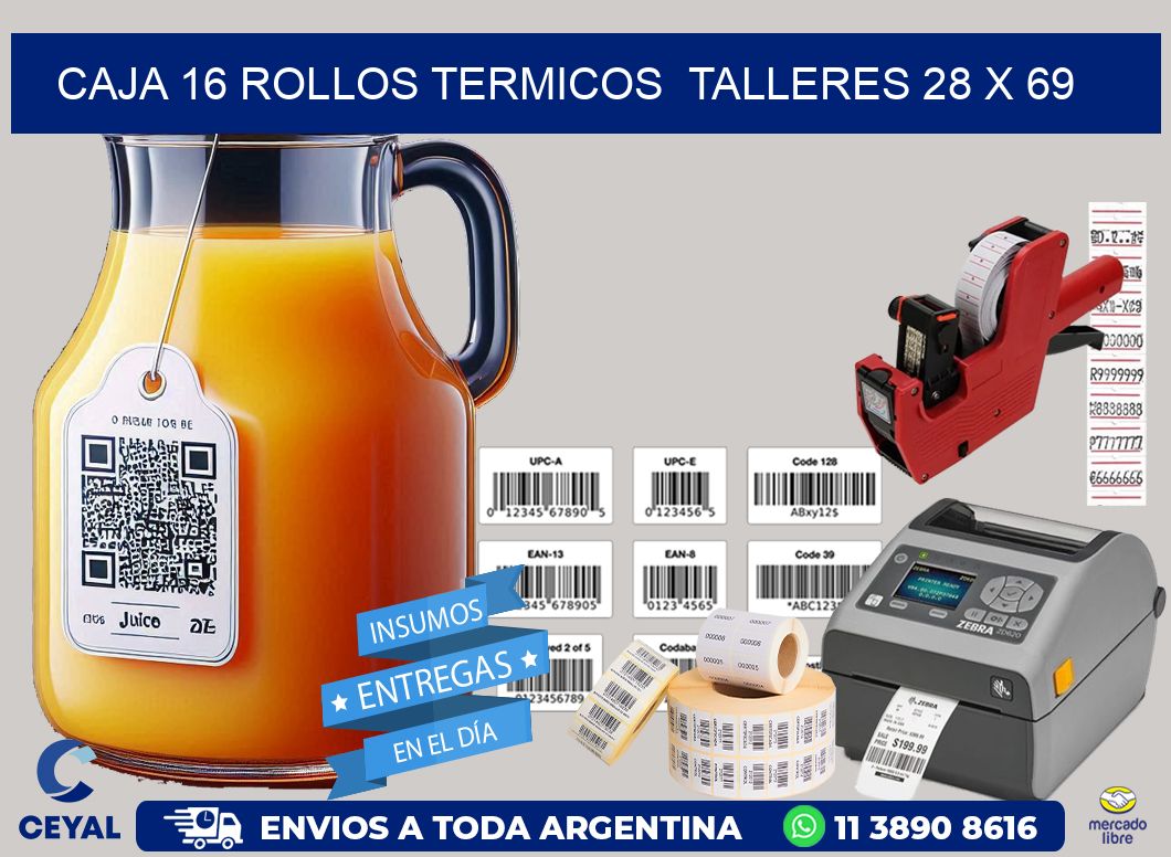 CAJA 16 ROLLOS TERMICOS  TALLERES 28 x 69
