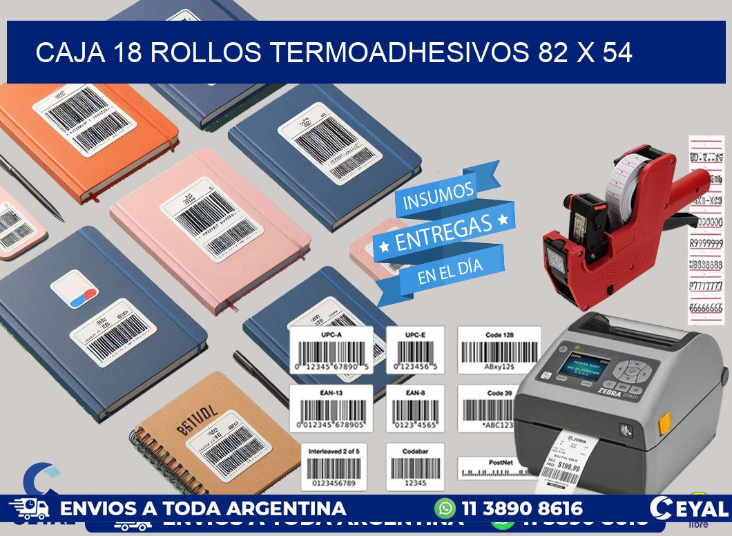 CAJA 18 ROLLOS TERMOADHESIVOS 82 x 54