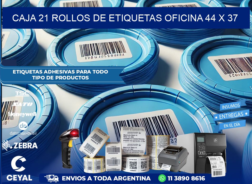 CAJA 21 ROLLOS DE ETIQUETAS OFICINA 44 x 37