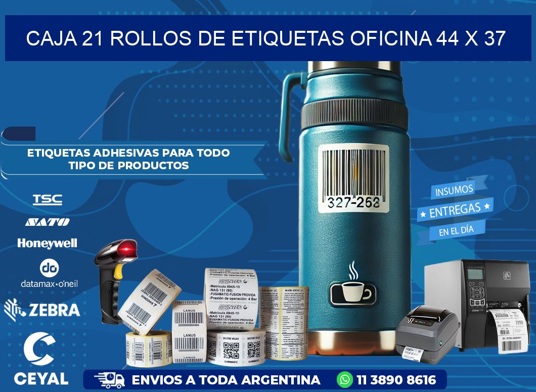 CAJA 21 ROLLOS DE ETIQUETAS OFICINA 44 x 37