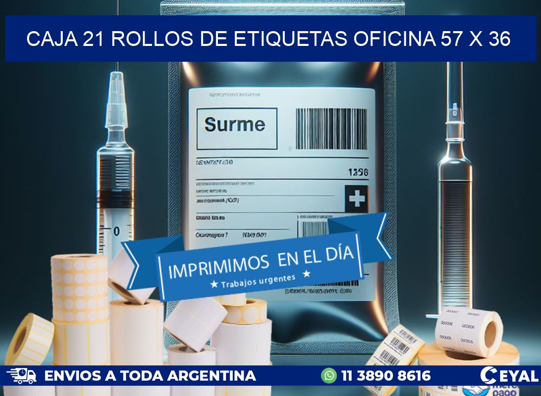 CAJA 21 ROLLOS DE ETIQUETAS OFICINA 57 x 36