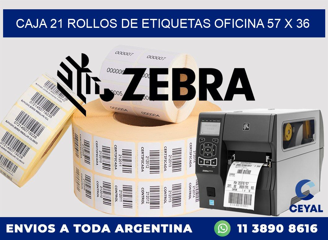 CAJA 21 ROLLOS DE ETIQUETAS OFICINA 57 x 36