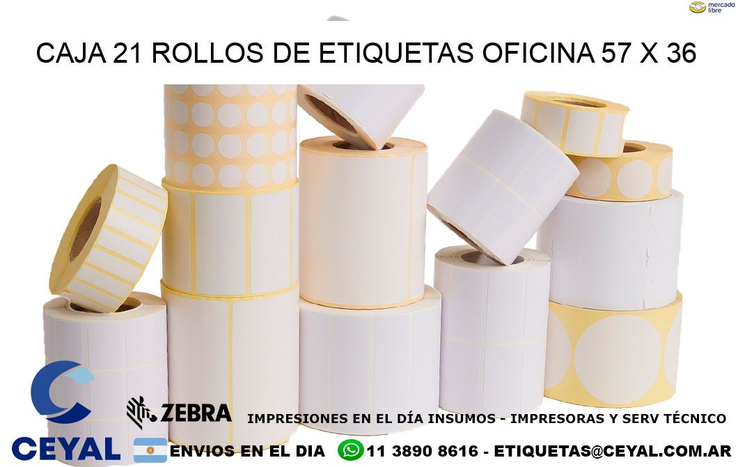 CAJA 21 ROLLOS DE ETIQUETAS OFICINA 57 x 36