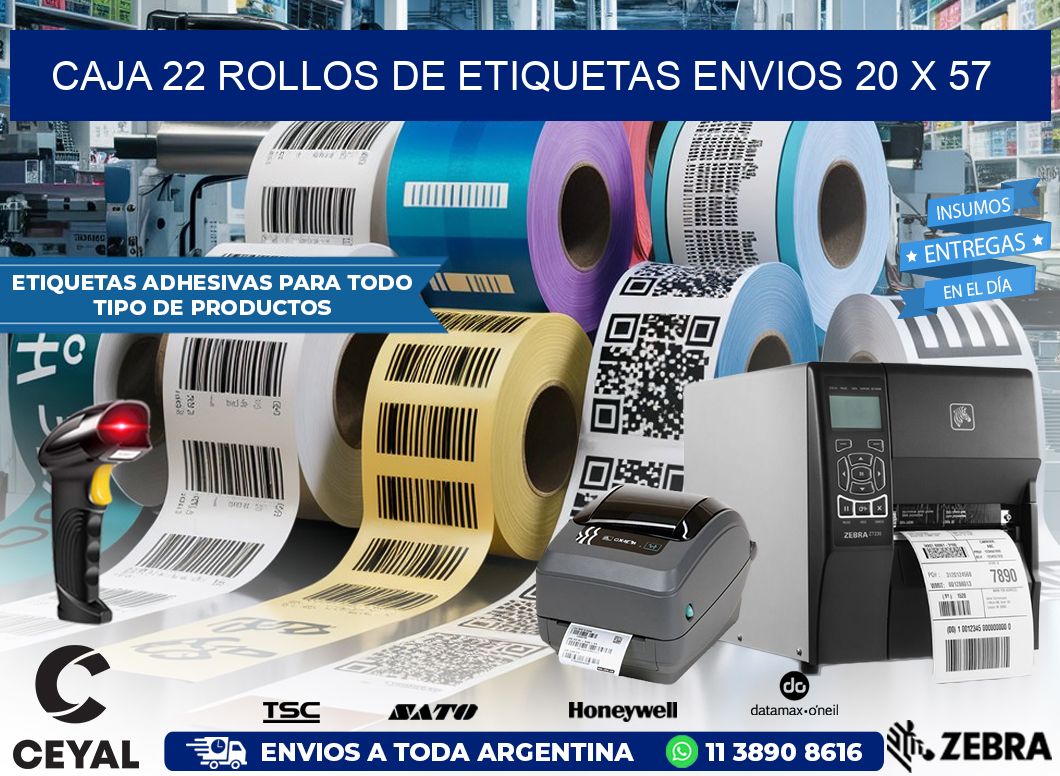 CAJA 22 ROLLOS DE ETIQUETAS ENVIOS 20 x 57