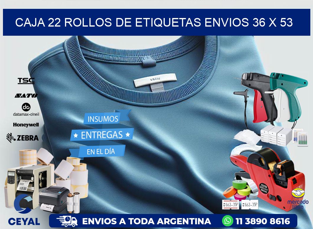 CAJA 22 ROLLOS DE ETIQUETAS ENVIOS 36 x 53