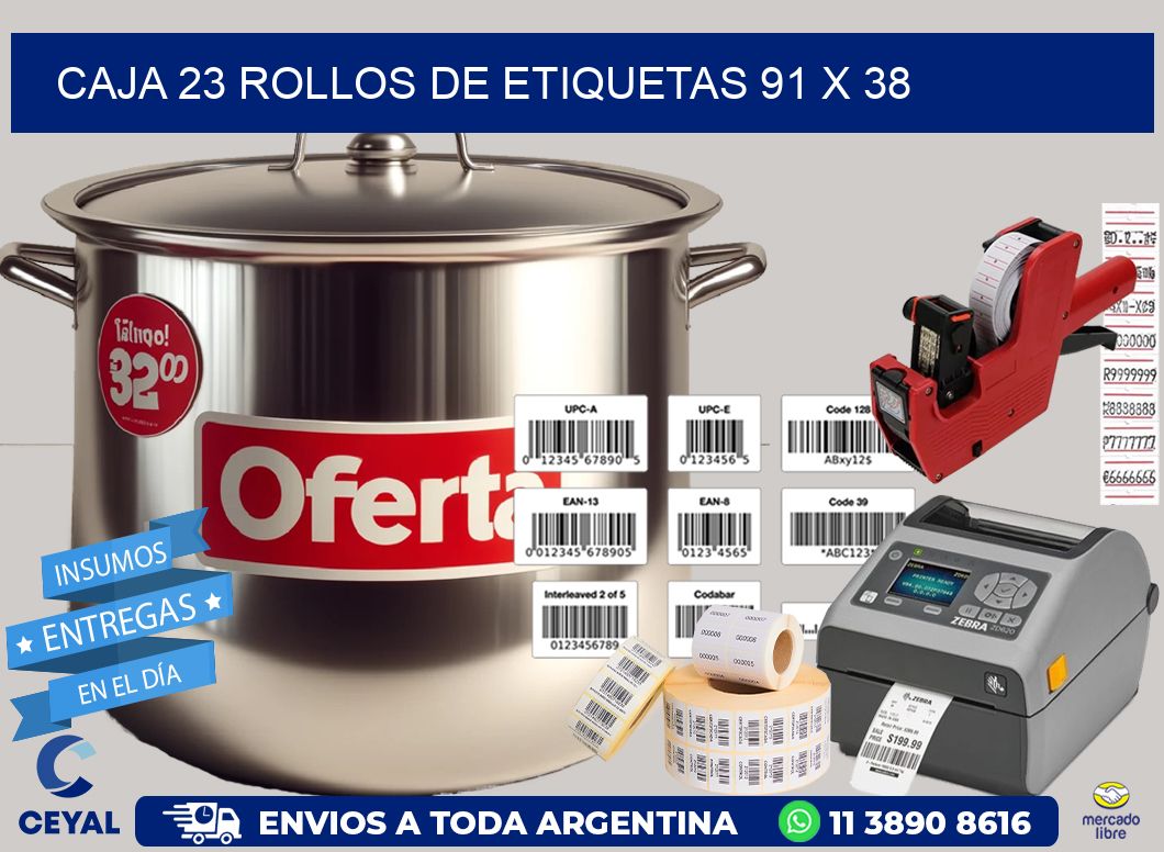 CAJA 23 ROLLOS DE ETIQUETAS 91 x 38