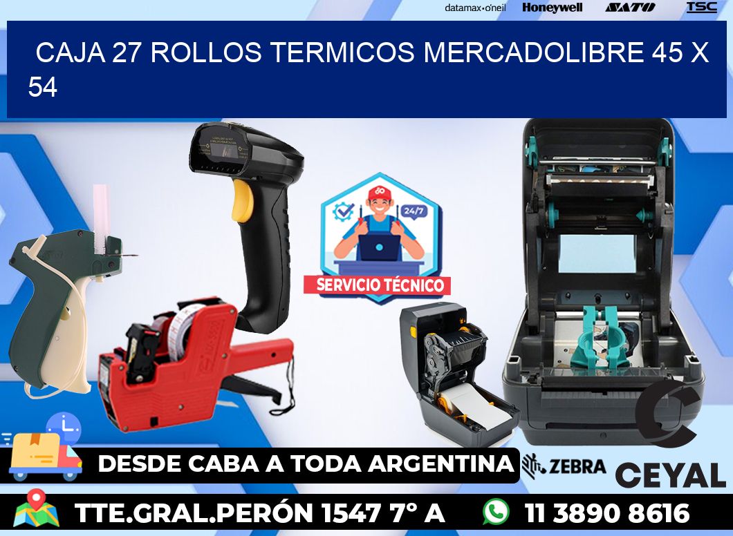 CAJA 27 ROLLOS TERMICOS MERCADOLIBRE 45 x 54