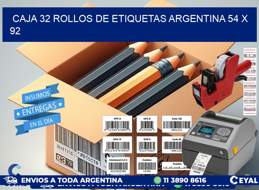 CAJA 32 ROLLOS DE ETIQUETAS ARGENTINA 54 x 92