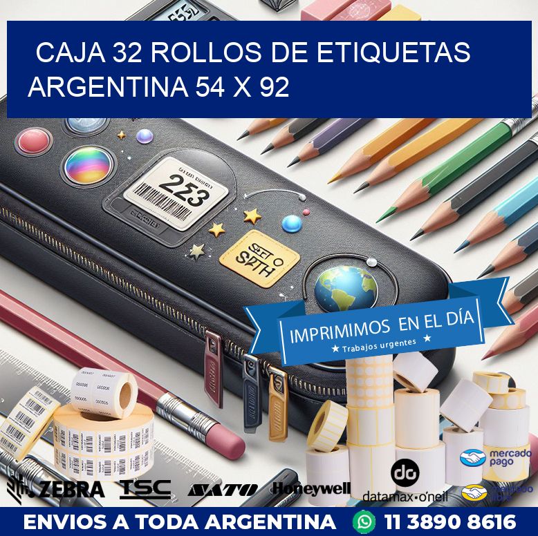 CAJA 32 ROLLOS DE ETIQUETAS ARGENTINA 54 x 92