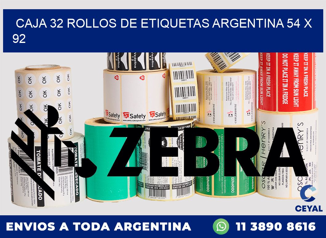 CAJA 32 ROLLOS DE ETIQUETAS ARGENTINA 54 x 92