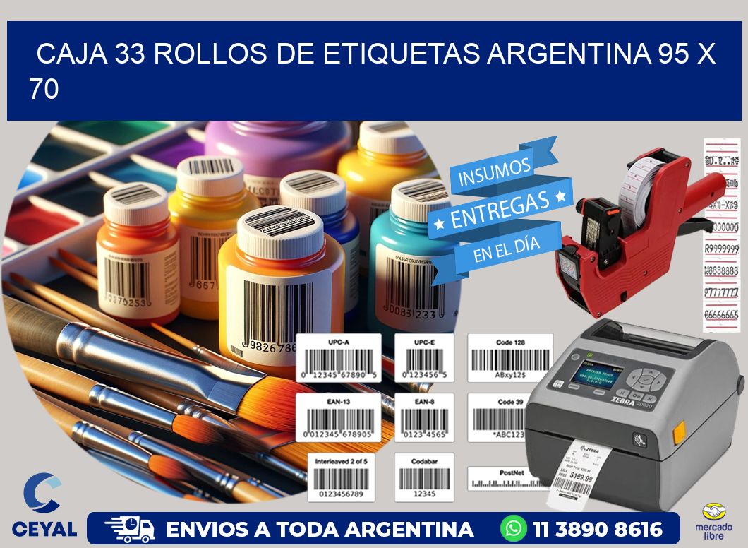 CAJA 33 ROLLOS DE ETIQUETAS ARGENTINA 95 x 70