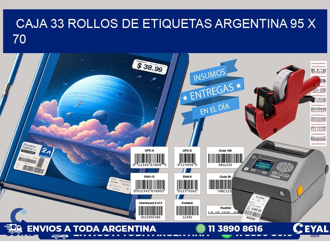 CAJA 33 ROLLOS DE ETIQUETAS ARGENTINA 95 x 70
