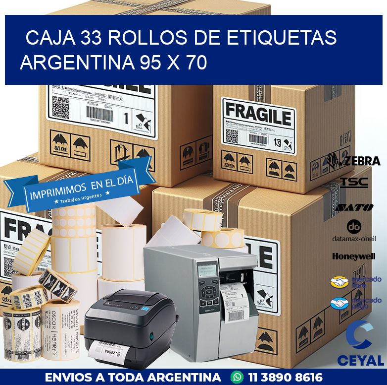 CAJA 33 ROLLOS DE ETIQUETAS ARGENTINA 95 x 70