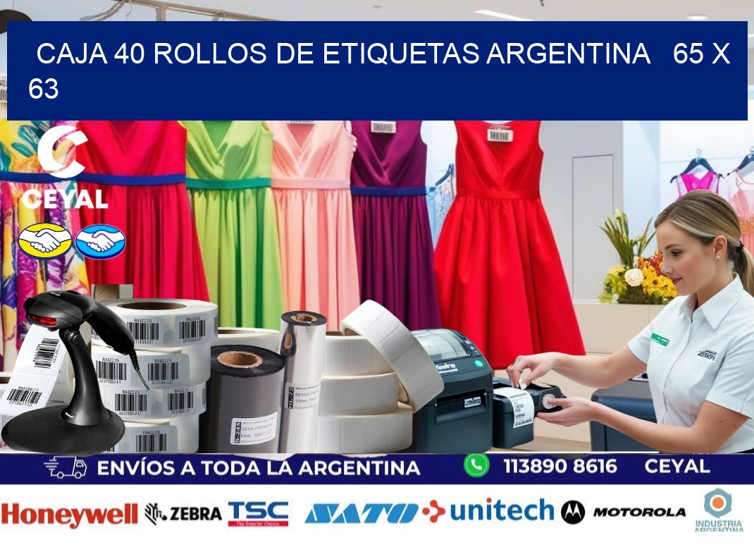 CAJA 40 ROLLOS DE ETIQUETAS ARGENTINA   65 x 63