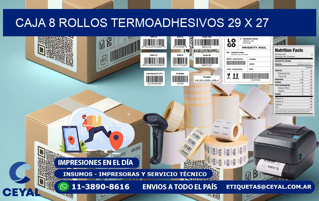 CAJA 8 ROLLOS TERMOADHESIVOS 29 x 27