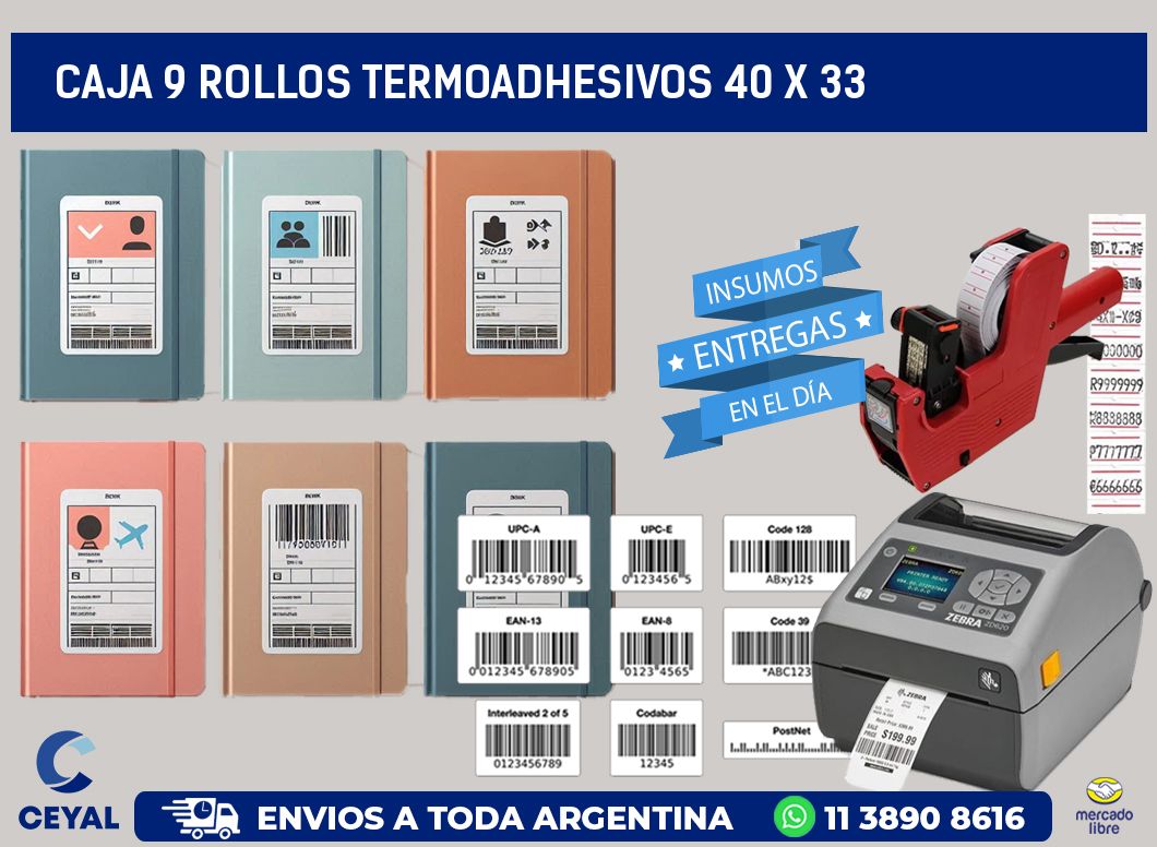 CAJA 9 ROLLOS TERMOADHESIVOS 40 x 33