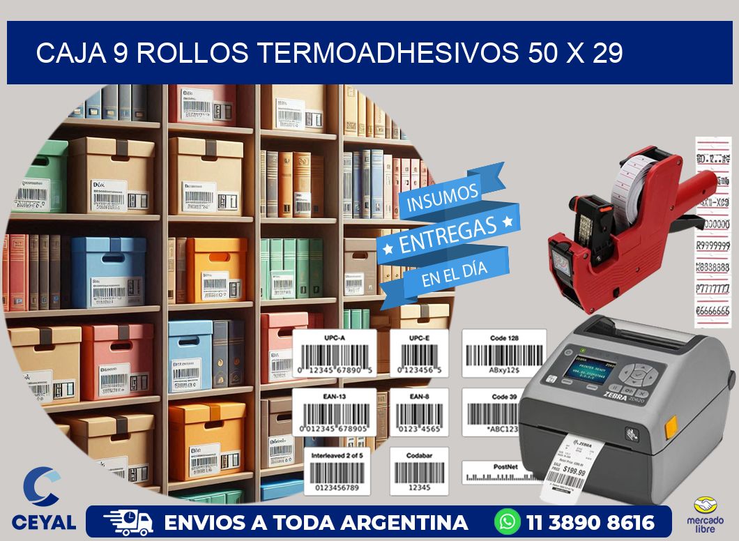 CAJA 9 ROLLOS TERMOADHESIVOS 50 x 29