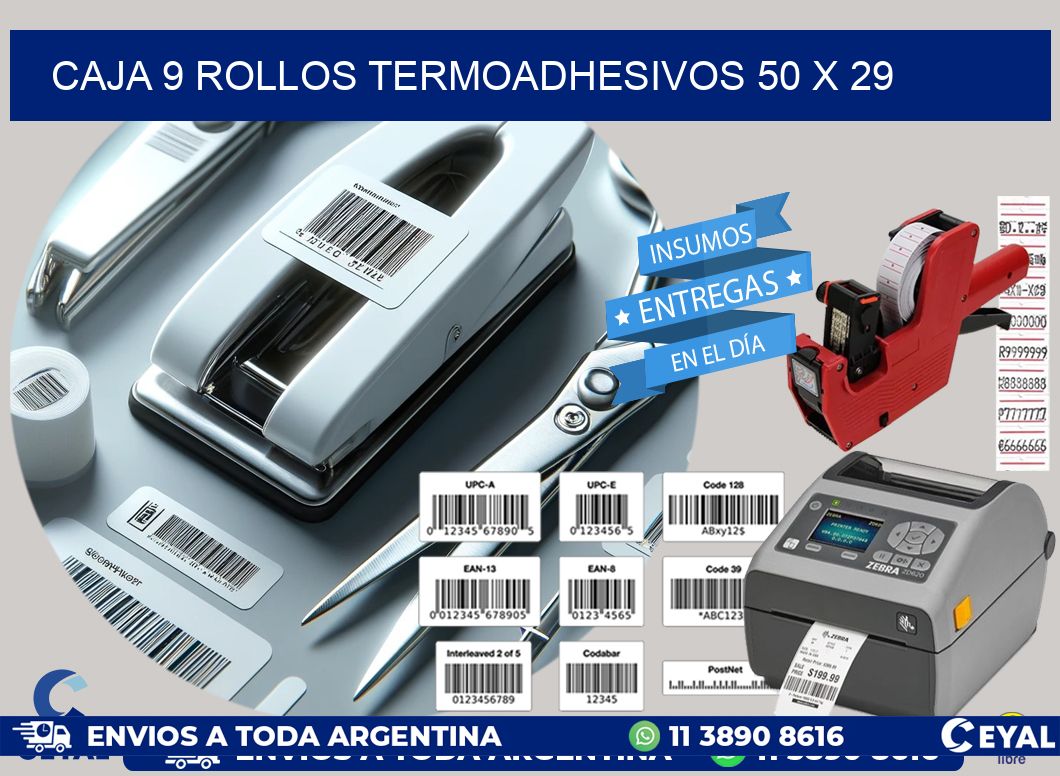 CAJA 9 ROLLOS TERMOADHESIVOS 50 x 29
