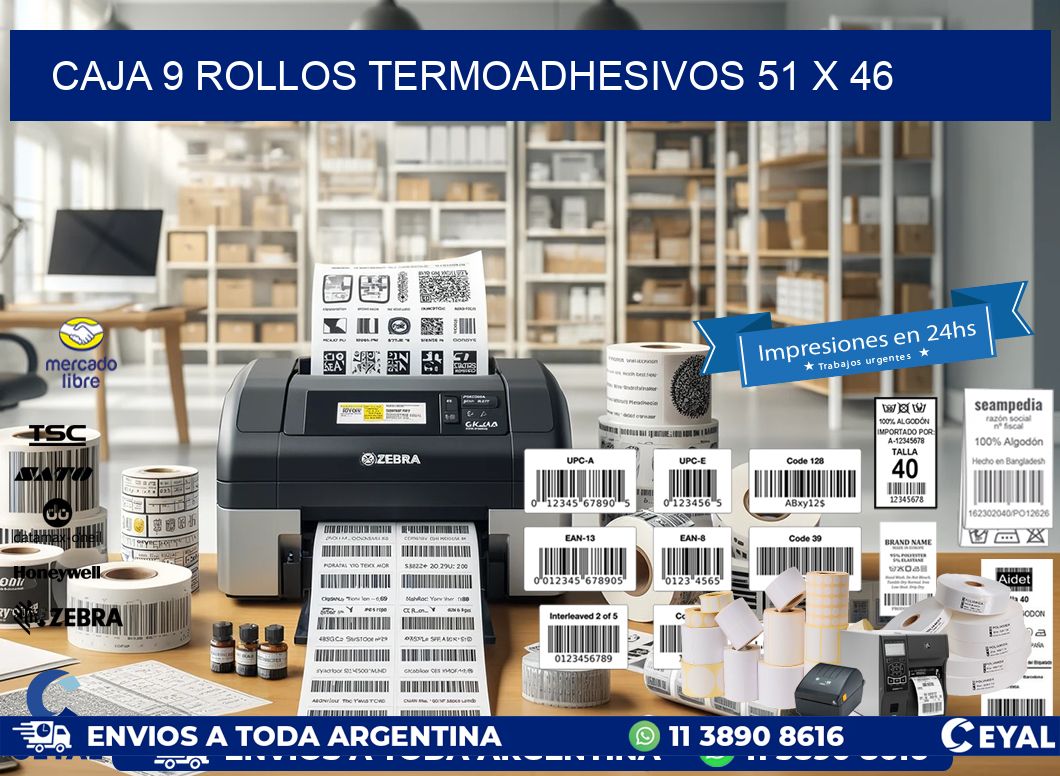 CAJA 9 ROLLOS TERMOADHESIVOS 51 x 46