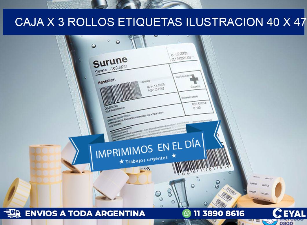 Caja X 3 Rollos Etiquetas Ilustracion 40 x 47