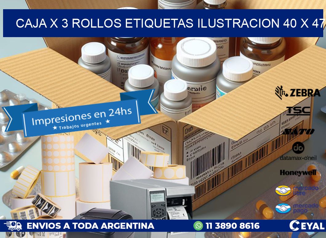 Caja X 3 Rollos Etiquetas Ilustracion 40 x 47