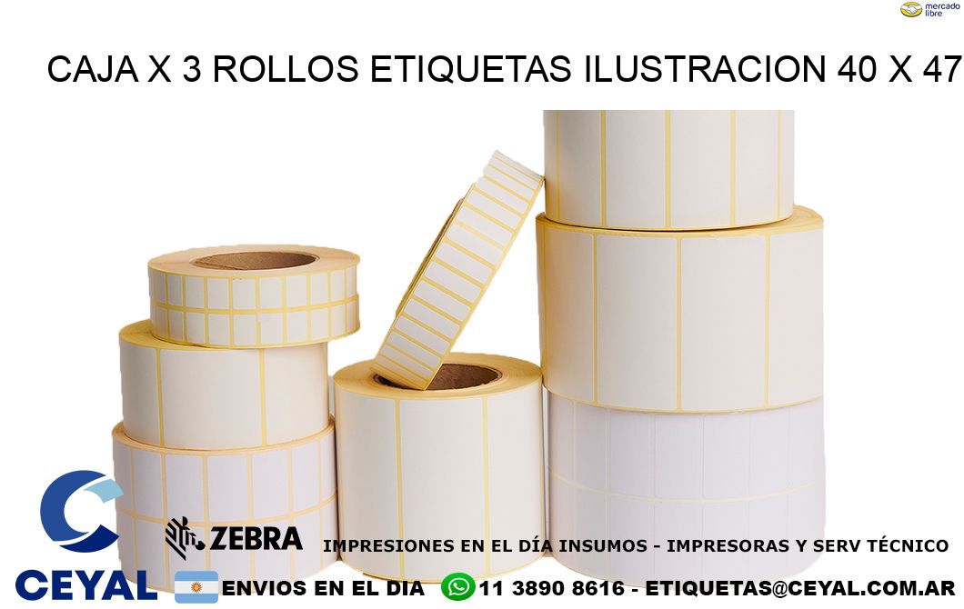 Caja X 3 Rollos Etiquetas Ilustracion 40 x 47