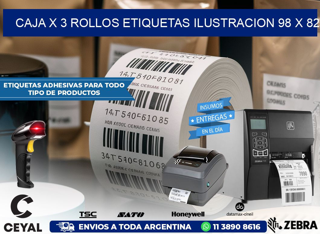 Caja X 3 Rollos Etiquetas Ilustracion 98 x 82