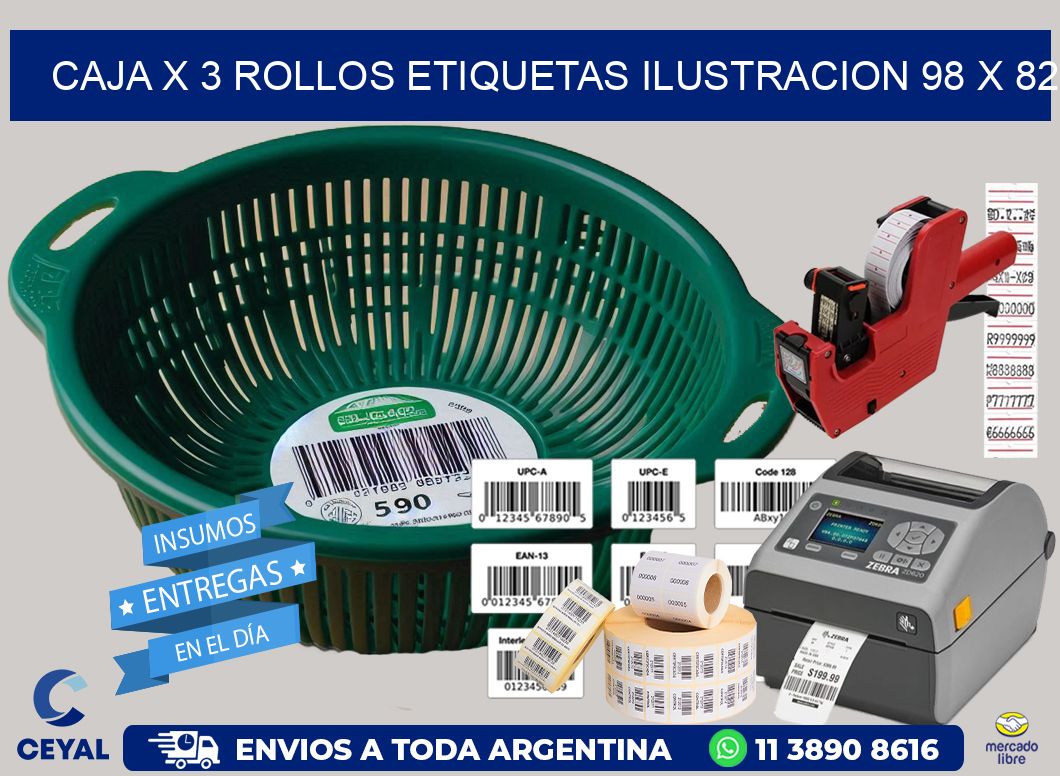 Caja X 3 Rollos Etiquetas Ilustracion 98 x 82