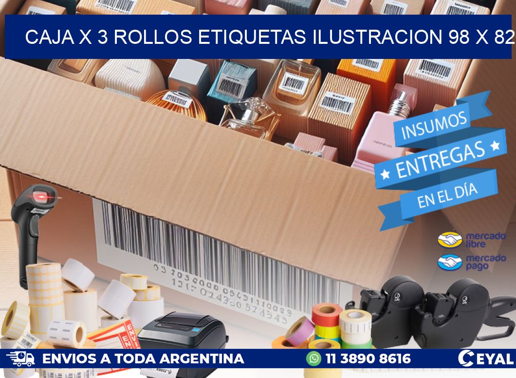 Caja X 3 Rollos Etiquetas Ilustracion 98 x 82