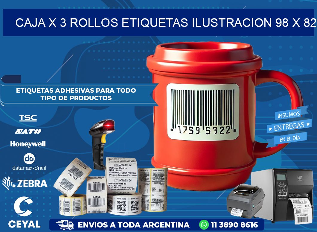 Caja X 3 Rollos Etiquetas Ilustracion 98 x 82