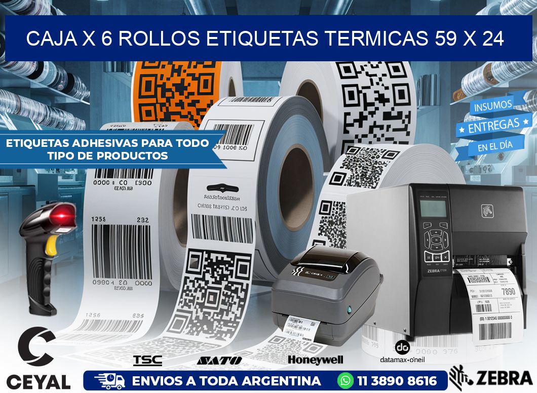 Caja X 6 Rollos Etiquetas termicas 59 x 24