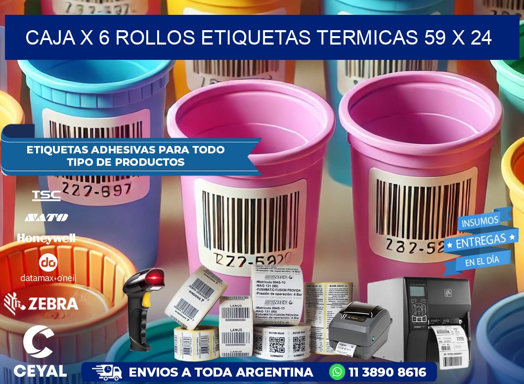 Caja X 6 Rollos Etiquetas termicas 59 x 24
