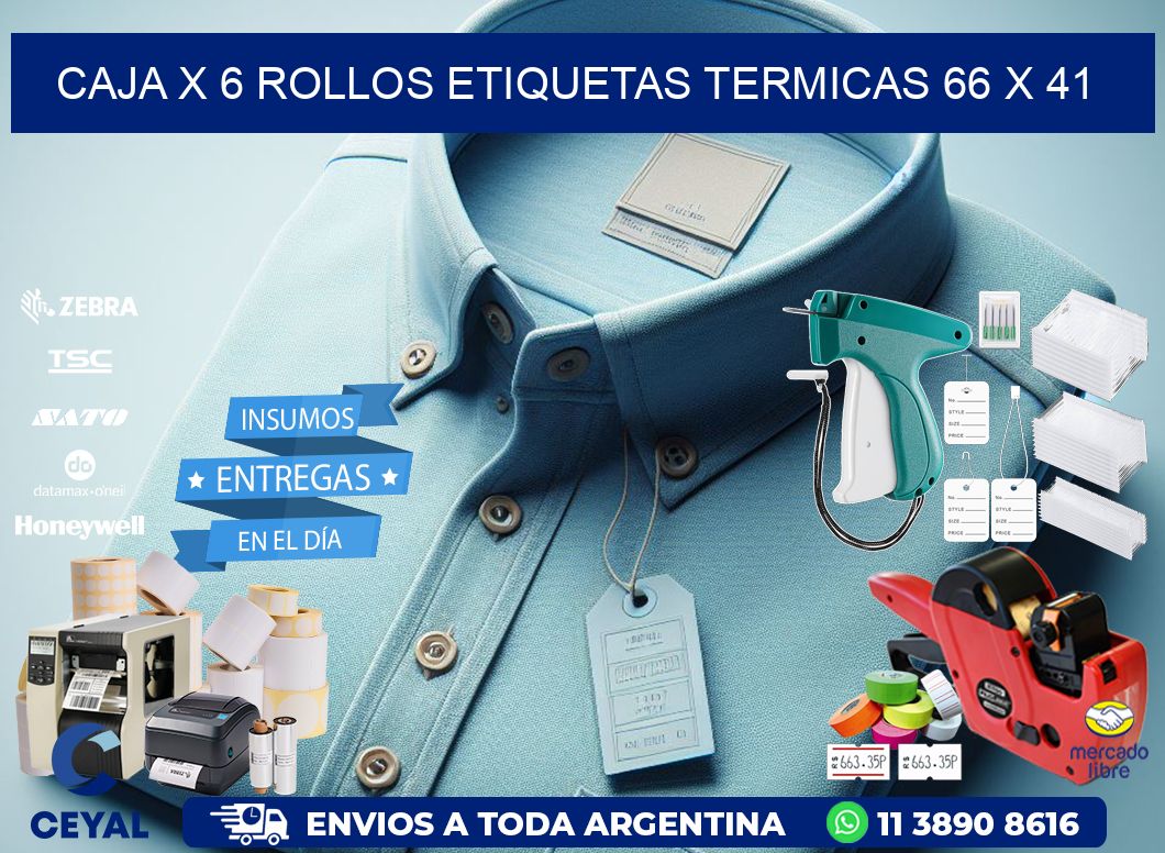 Caja X 6 Rollos Etiquetas termicas 66 x 41