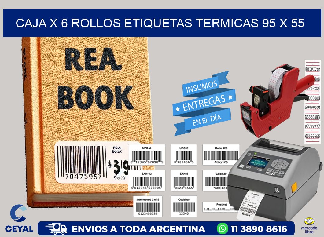 Caja X 6 Rollos Etiquetas termicas 95 x 55