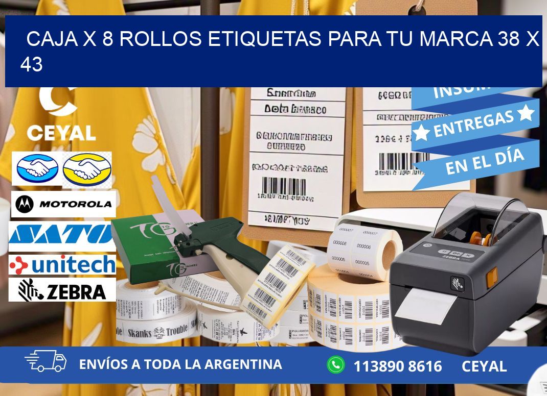 Caja X 8 Rollos Etiquetas para tu marca 38 x 43