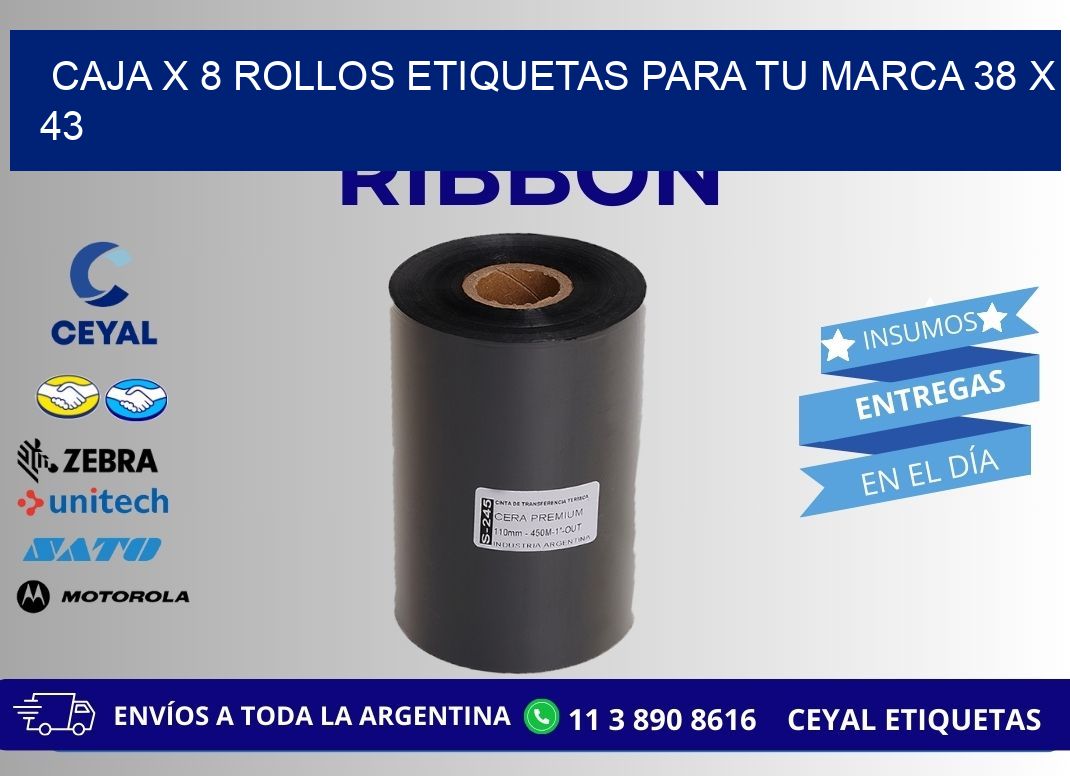 Caja X 8 Rollos Etiquetas para tu marca 38 x 43