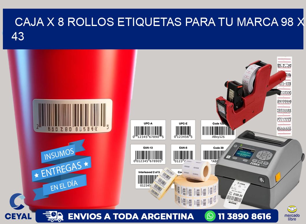 Caja X 8 Rollos Etiquetas para tu marca 98 x 43