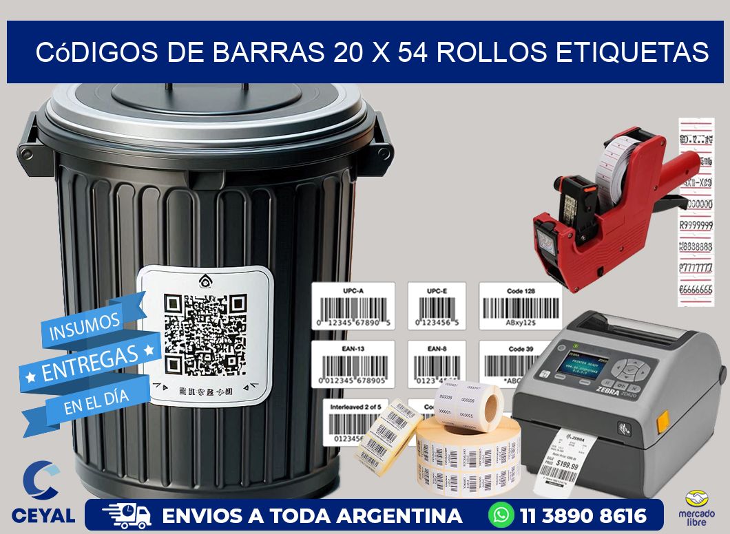 Códigos de Barras 20 x 54 ROLLOS ETIQUETAS