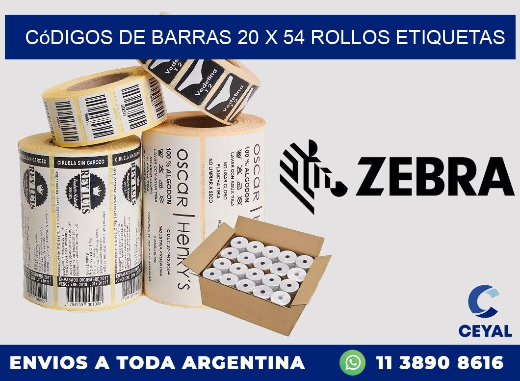 Códigos de Barras 20 x 54 ROLLOS ETIQUETAS